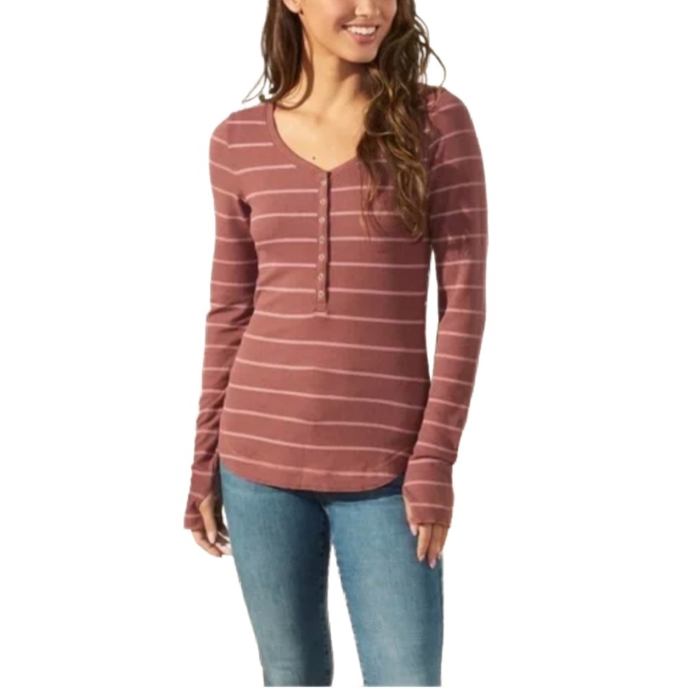 Upwest Striped Textured Long Sleeve Henley Top Medium
